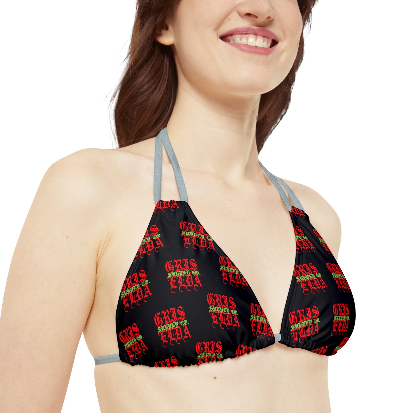 Conjunto de bikini con tirantes B GSC de estampado clásico en toda la superficie
