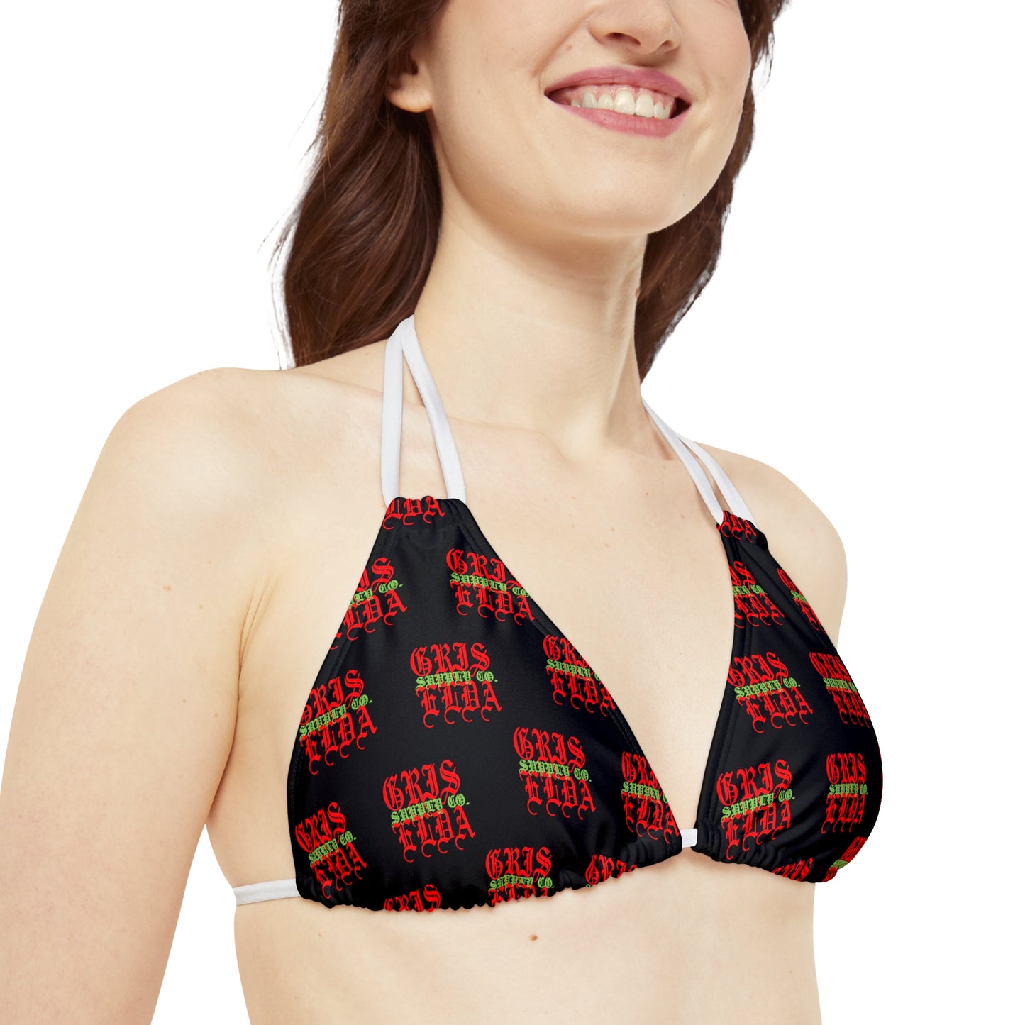 Conjunto de bikini con tirantes B GSC de estampado clásico en toda la superficie