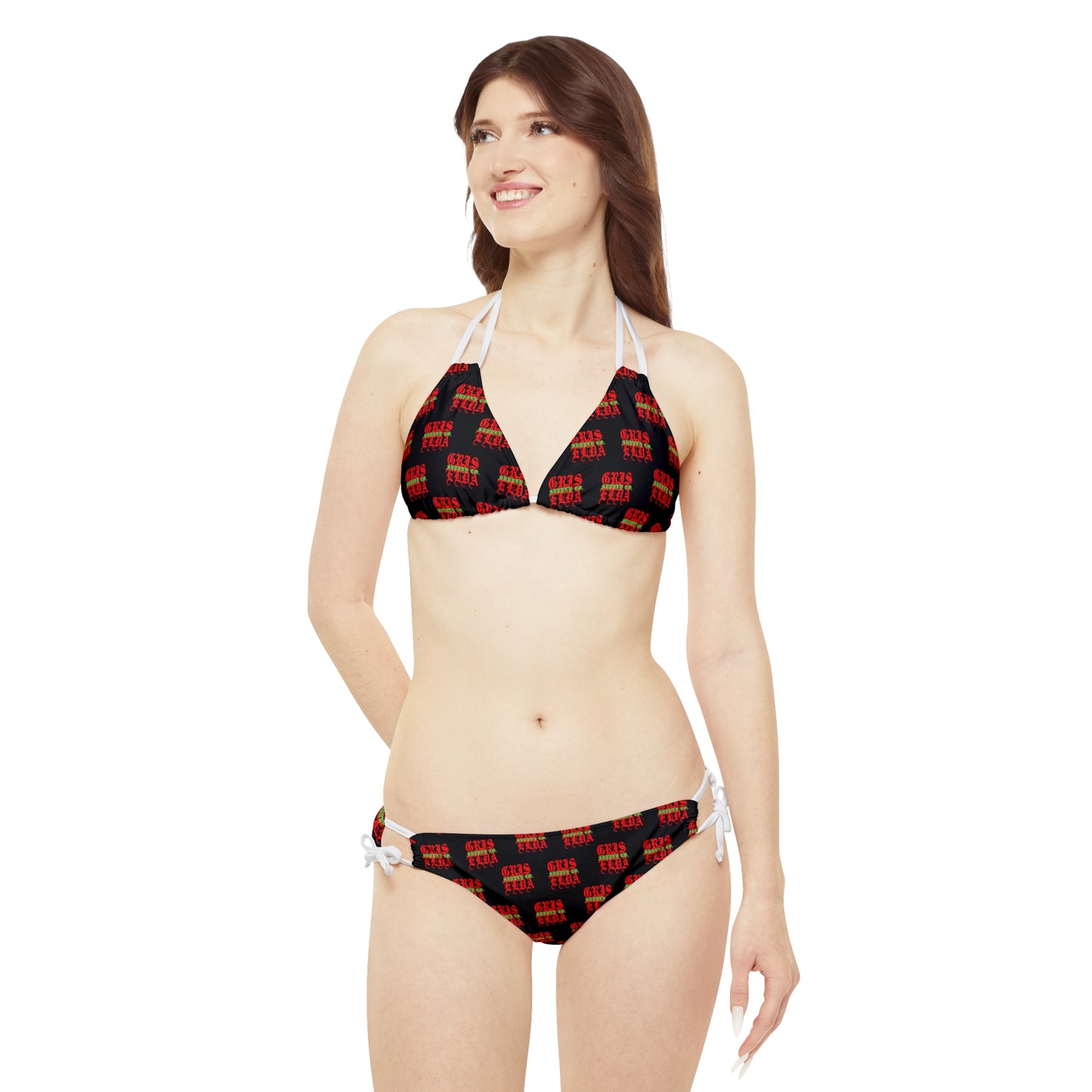 Conjunto de bikini con tirantes B GSC de estampado clásico en toda la superficie