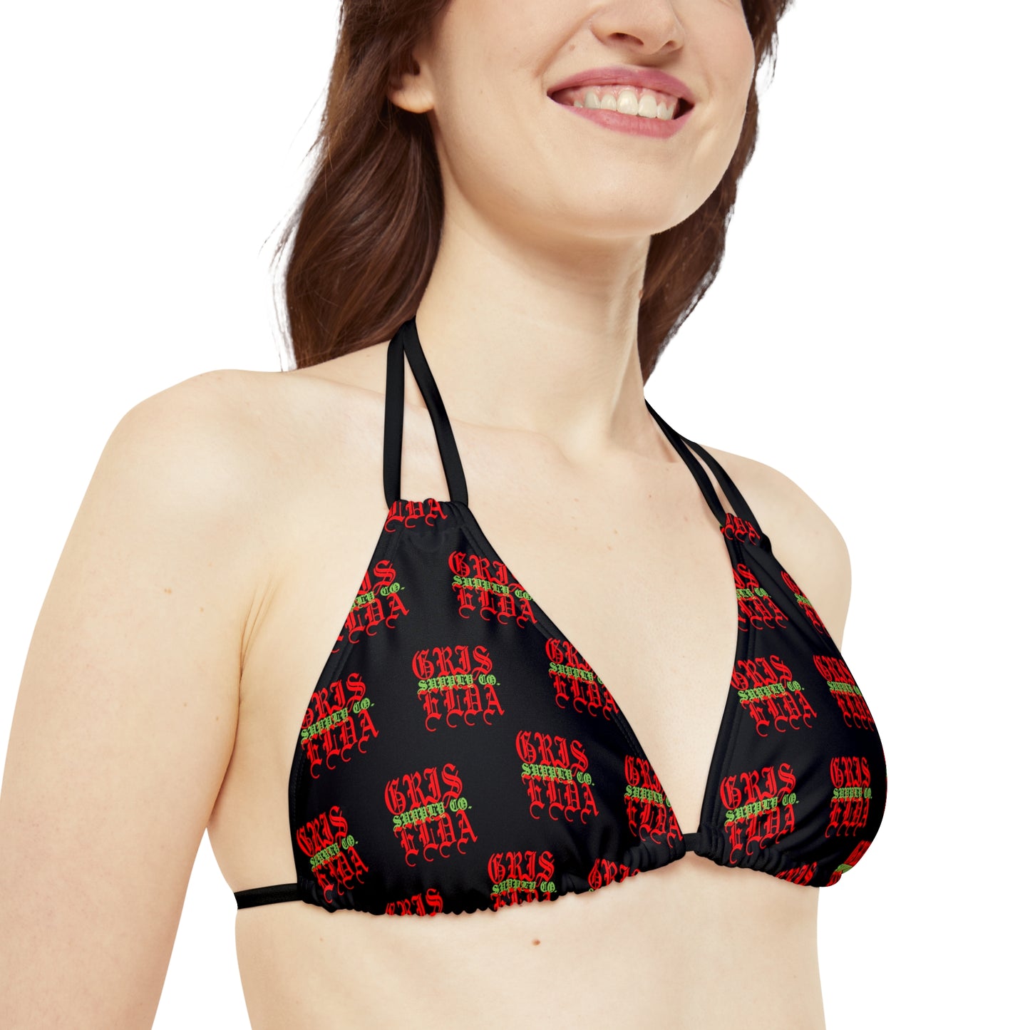 Conjunto de bikini con tirantes B GSC de estampado clásico en toda la superficie