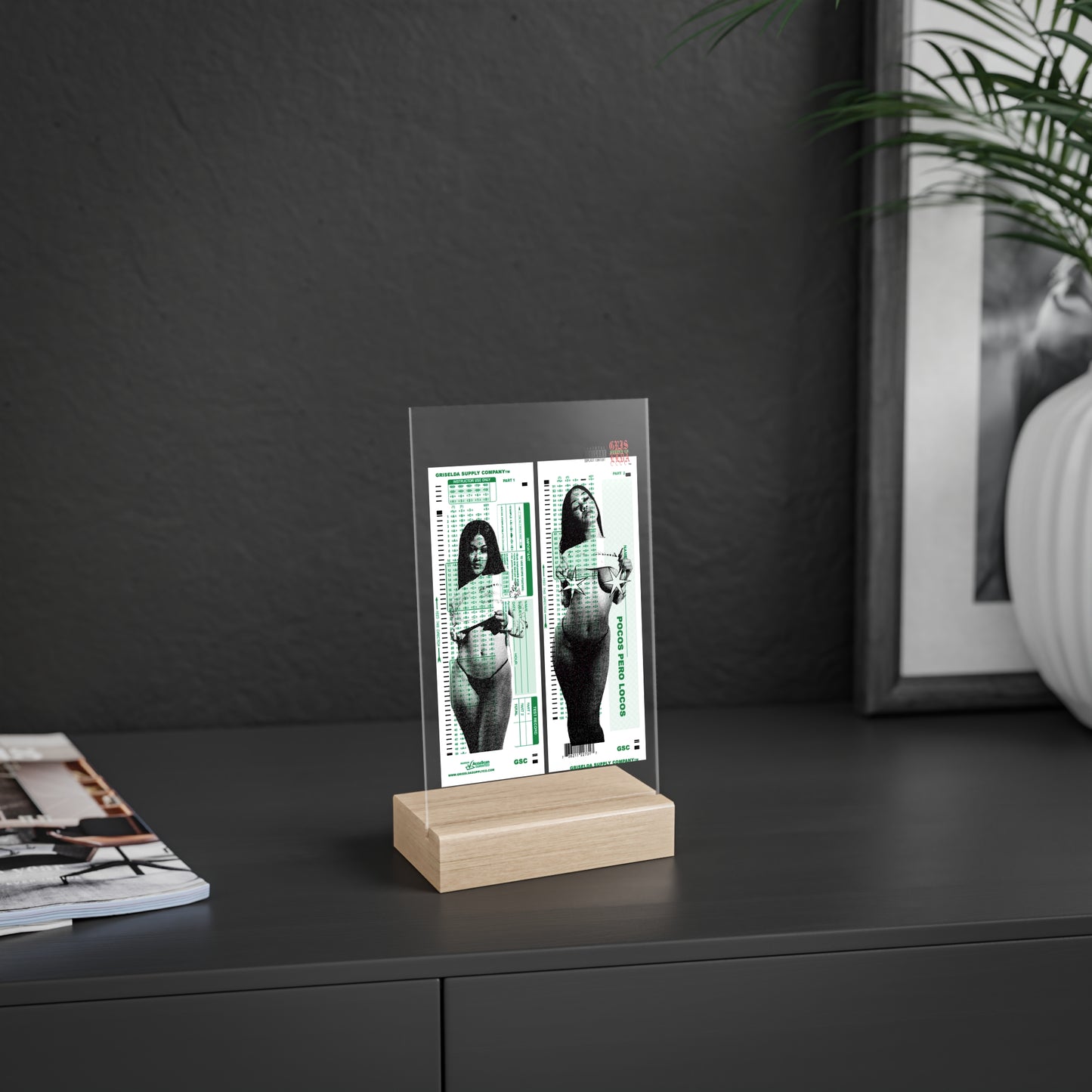 Ivory X GSC Scantron Acrylic Sign with Wooden Stand