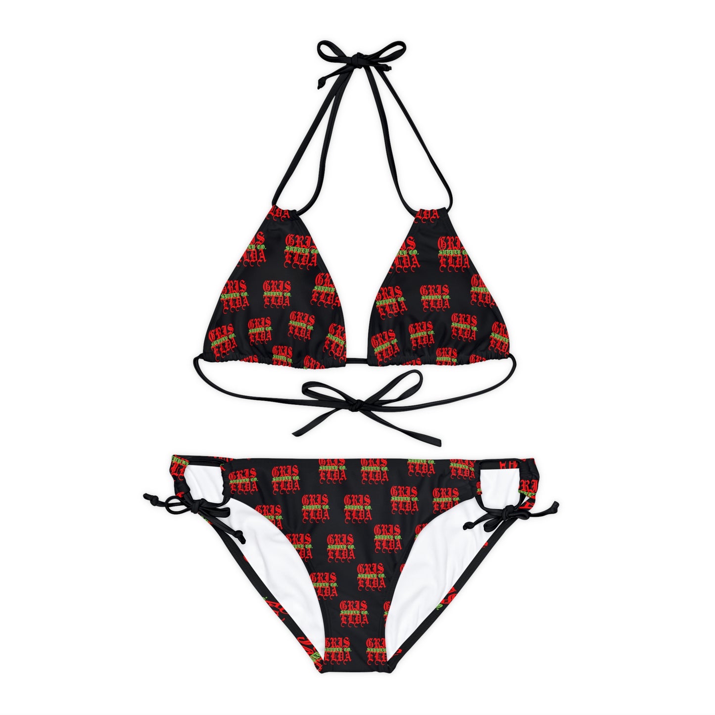 Conjunto de bikini con tirantes B GSC de estampado clásico en toda la superficie