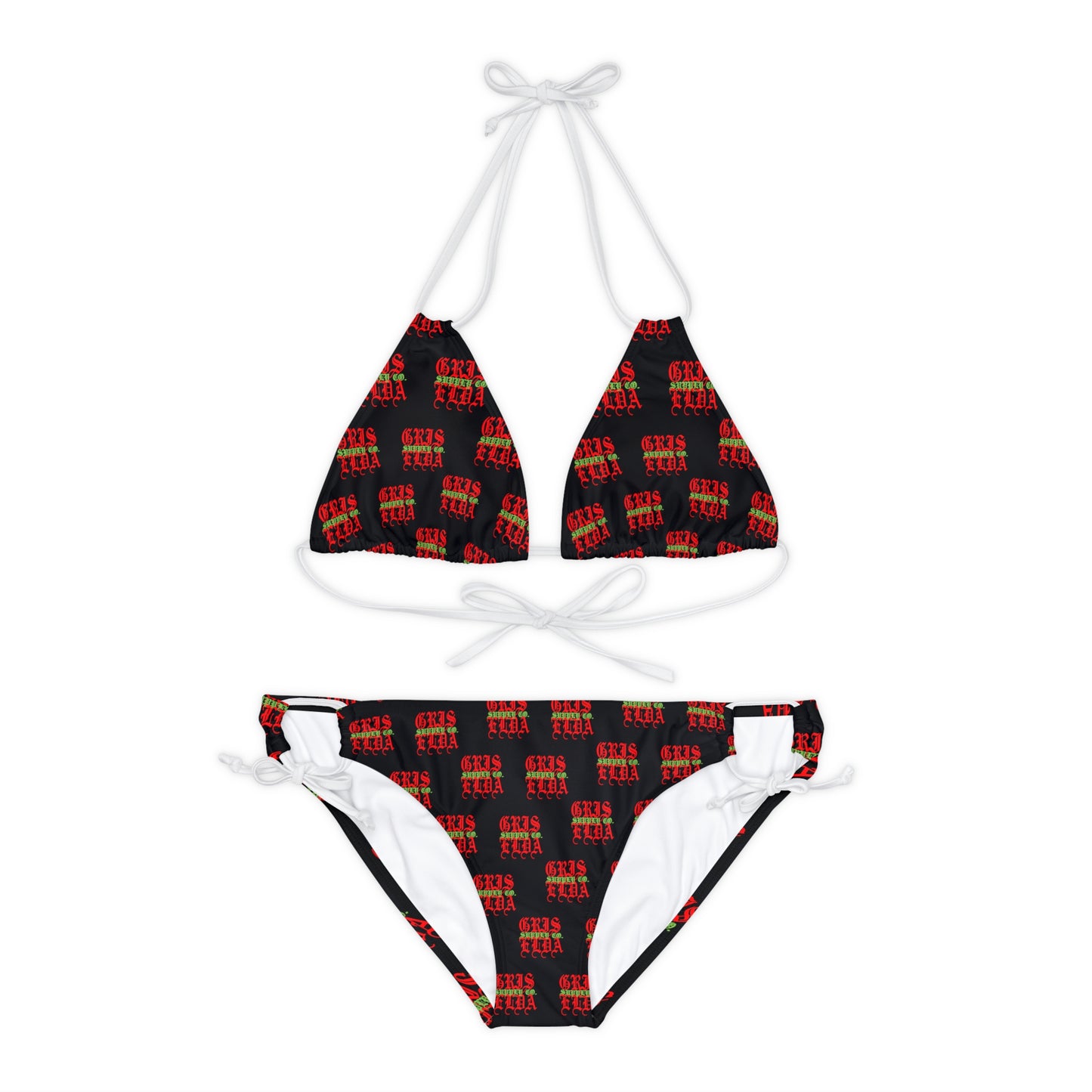 Conjunto de bikini con tirantes B GSC de estampado clásico en toda la superficie