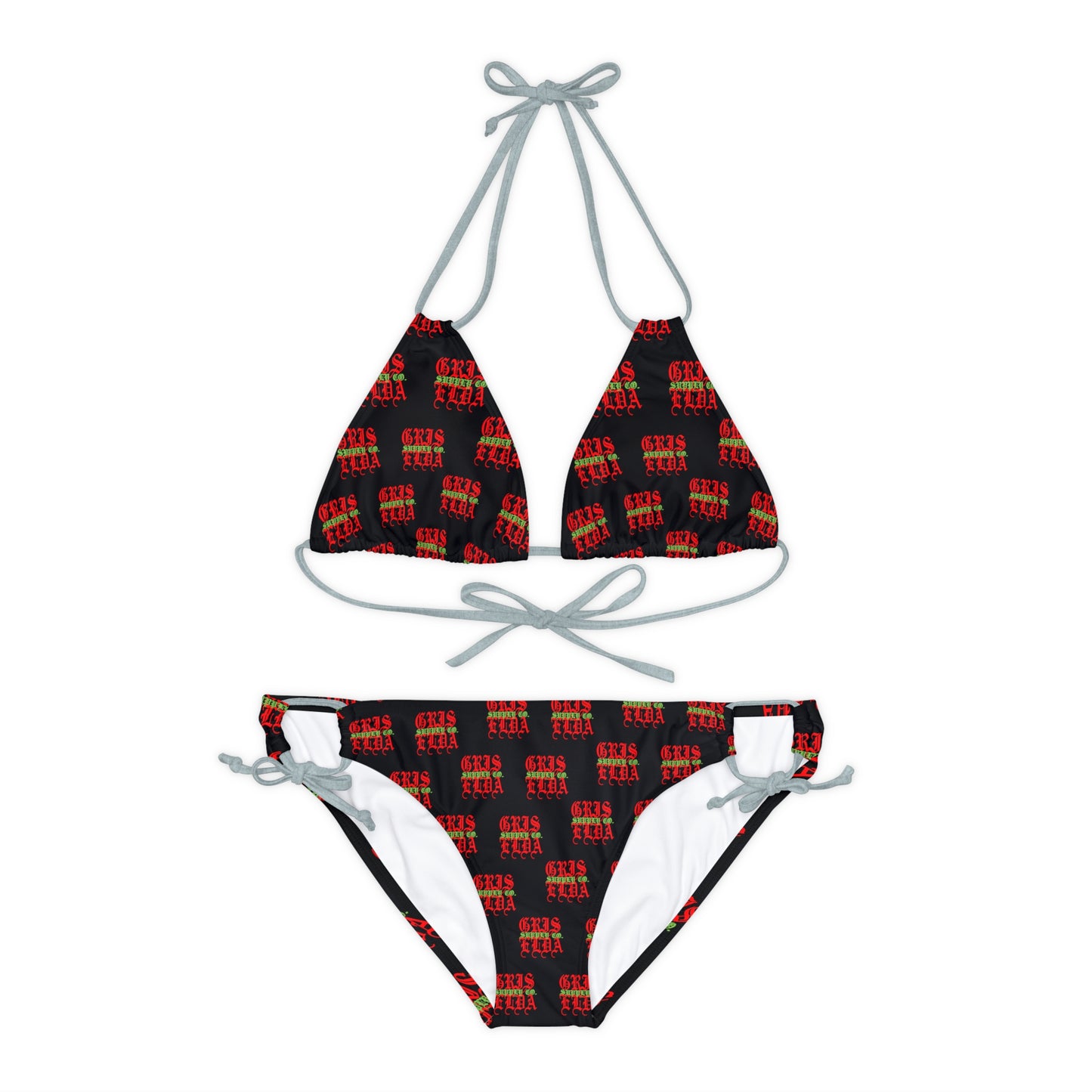 Conjunto de bikini con tirantes B GSC de estampado clásico en toda la superficie