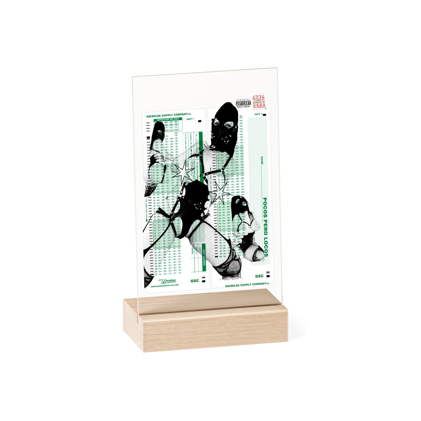 Emily Glass X GSC Scantron Acrylic Sign with Wooden Stand