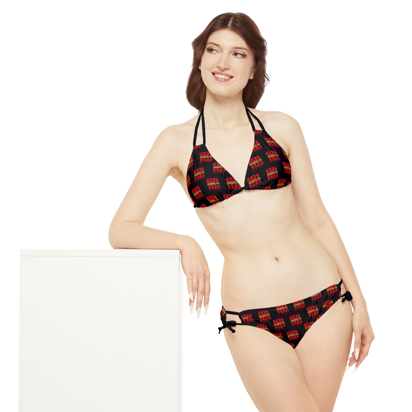 Conjunto de bikini con tirantes B GSC de estampado clásico en toda la superficie