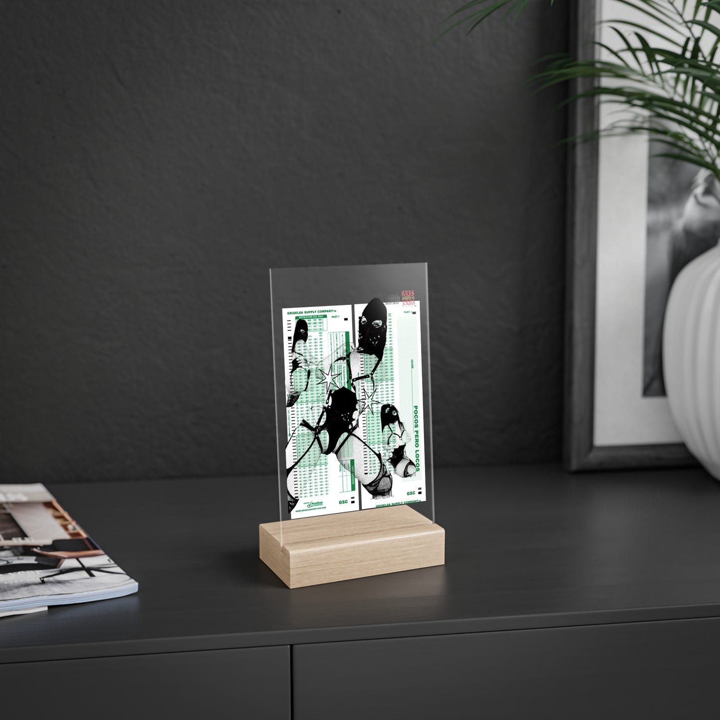 Emily Glass X GSC Scantron Acrylic Sign with Wooden Stand