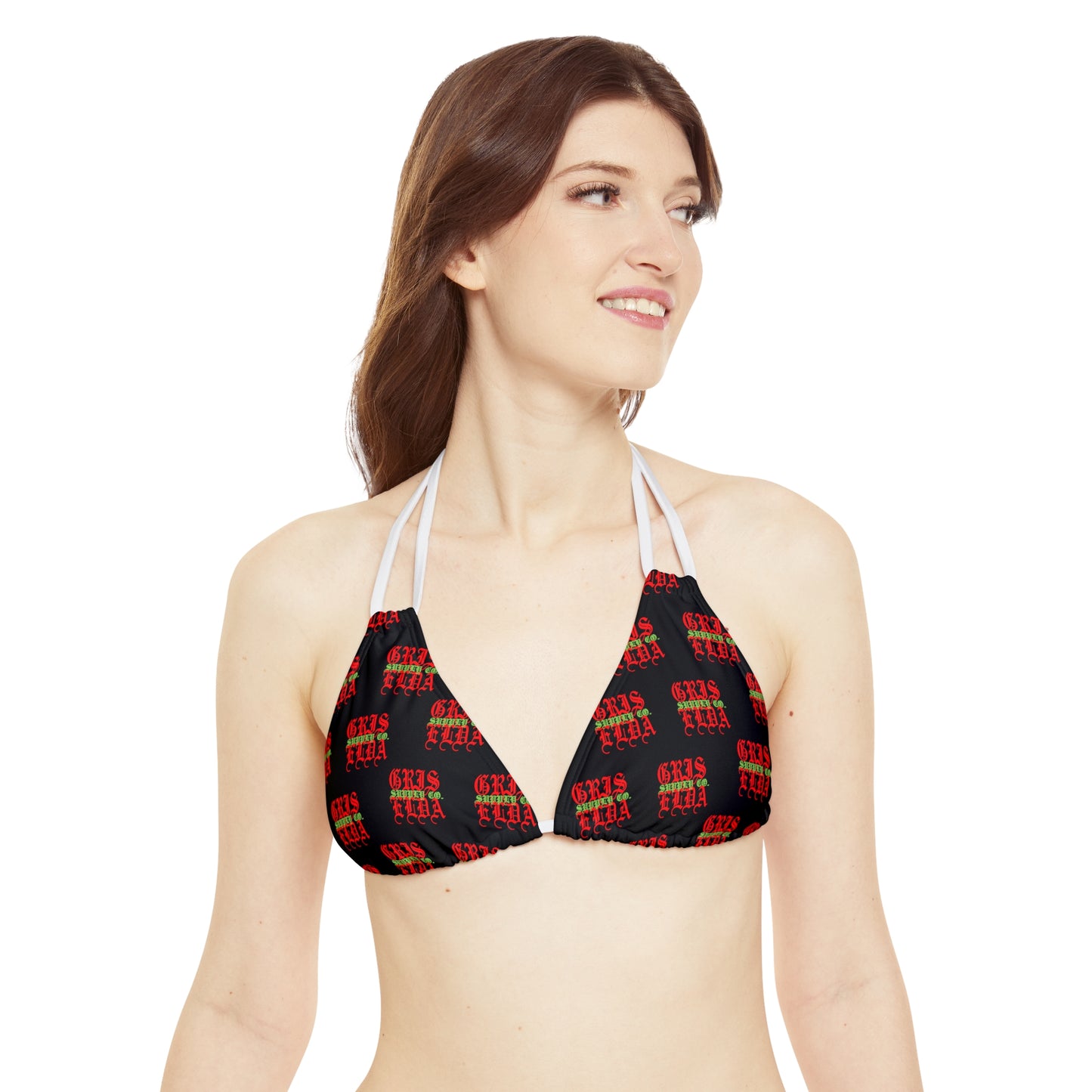 Conjunto de bikini con tirantes B GSC de estampado clásico en toda la superficie