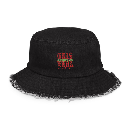 Sombrero de cubo de denim desgastado con logo clásico bordado GSC