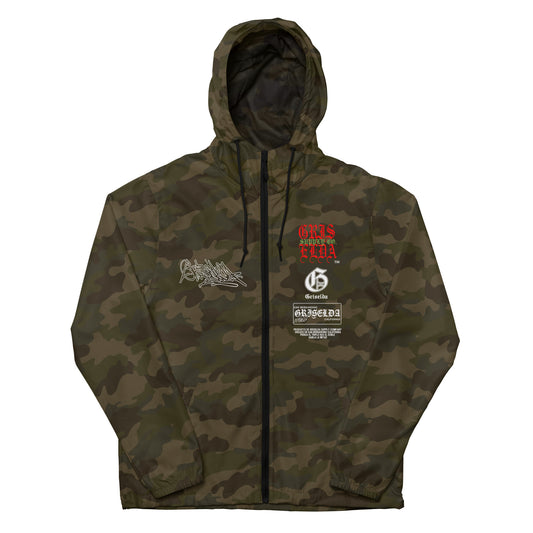 Chaqueta cortavientos ligera unisex con cremallera estilo mano GSC. Logo clásico en gris camuflaje oscuro.
