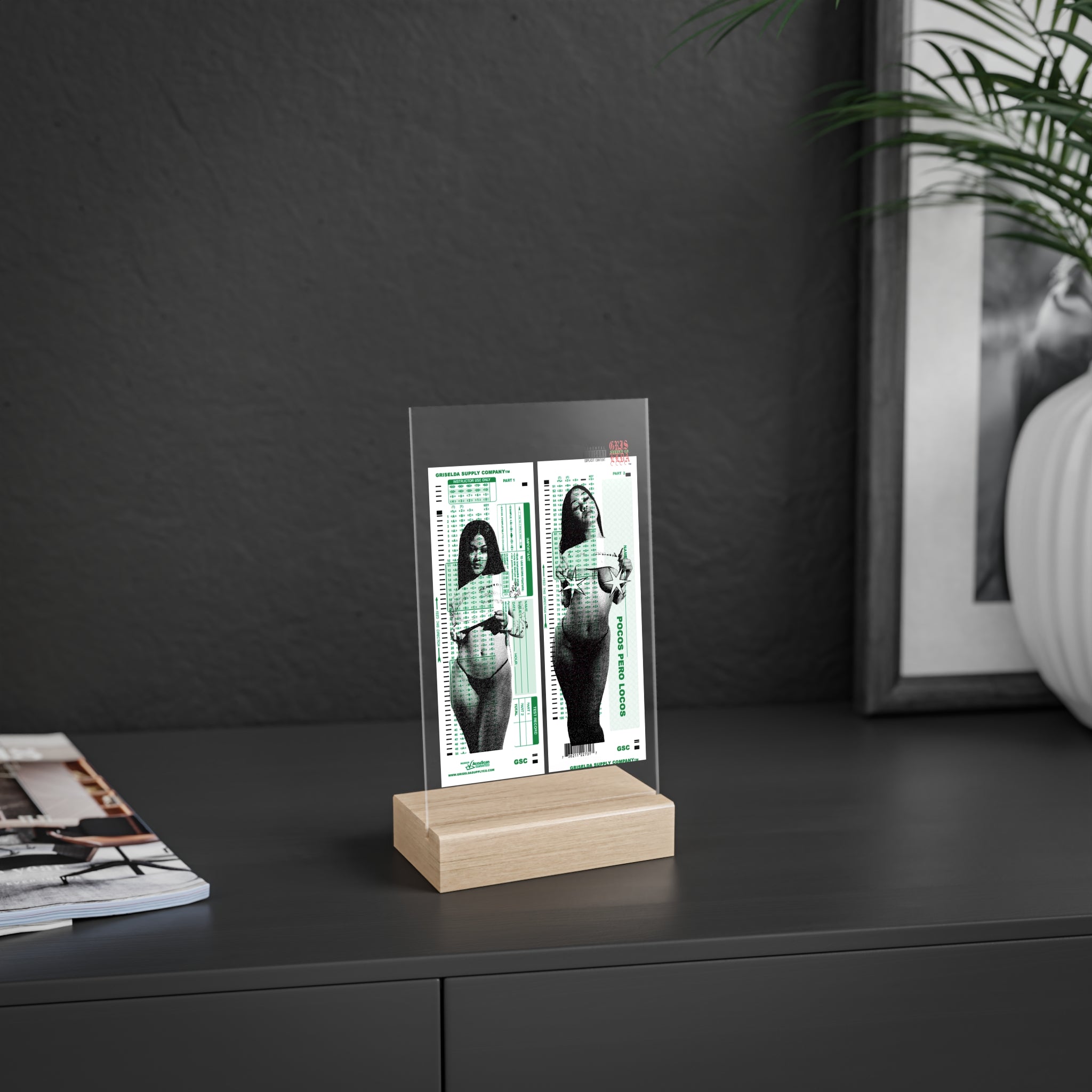 Ivory X GSC Scantron Acrylic Sign with Wooden Stand