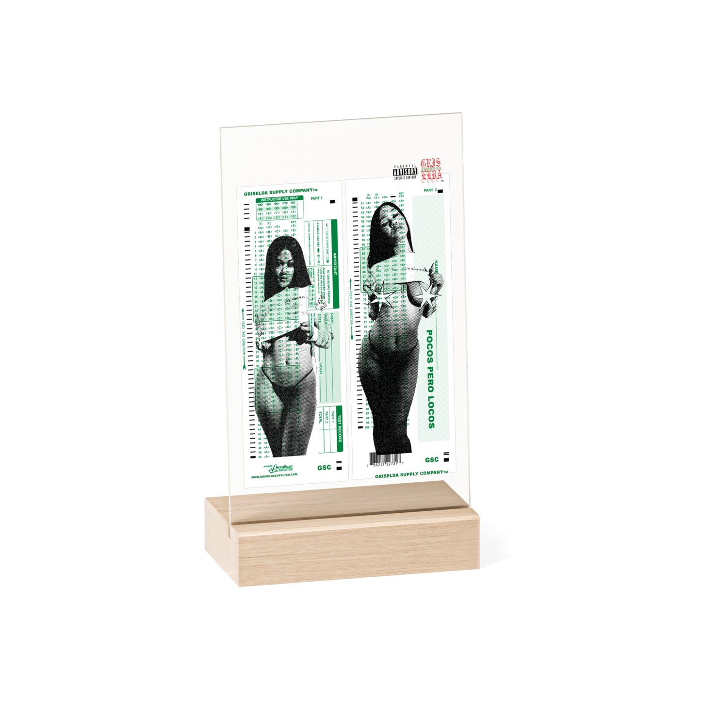 Ivory X GSC Scantron Acrylic Sign with Wooden Stand