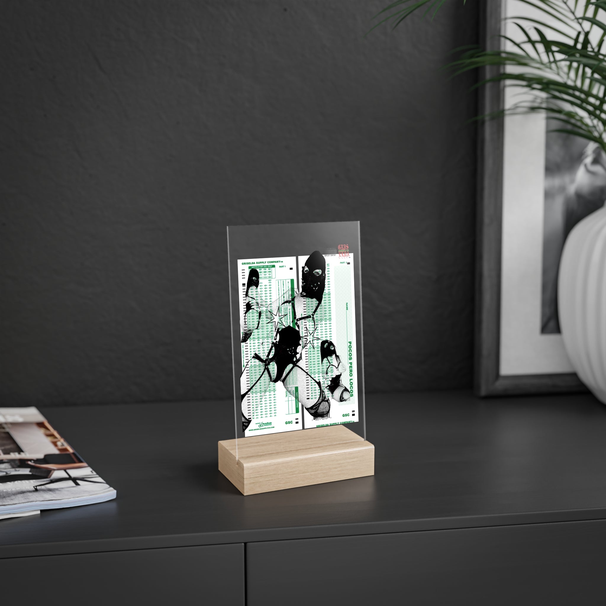 Emily Glass X GSC Scantron Acrylic Sign with Wooden Stand