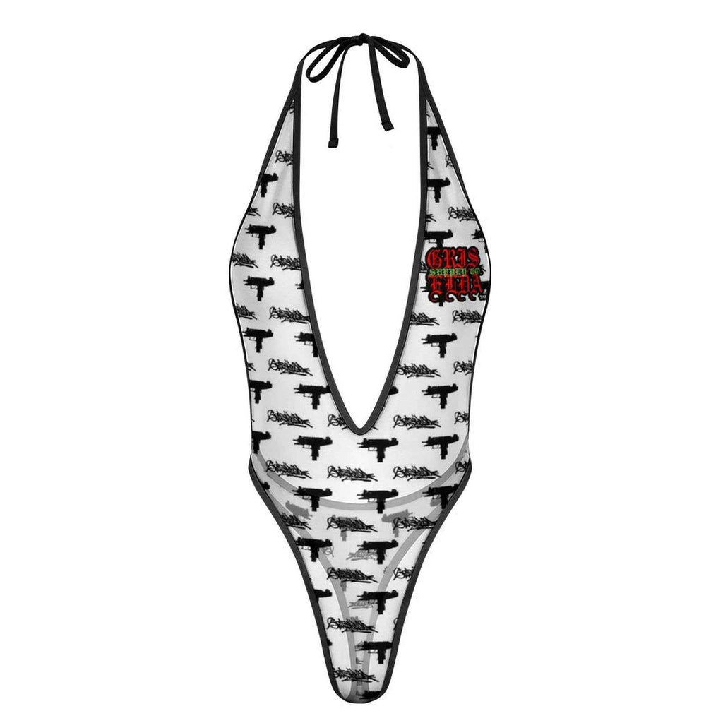 Uzi Griselda Tag GSC white One Piece Women Lingerie Bodysuit Deep V Teddy
