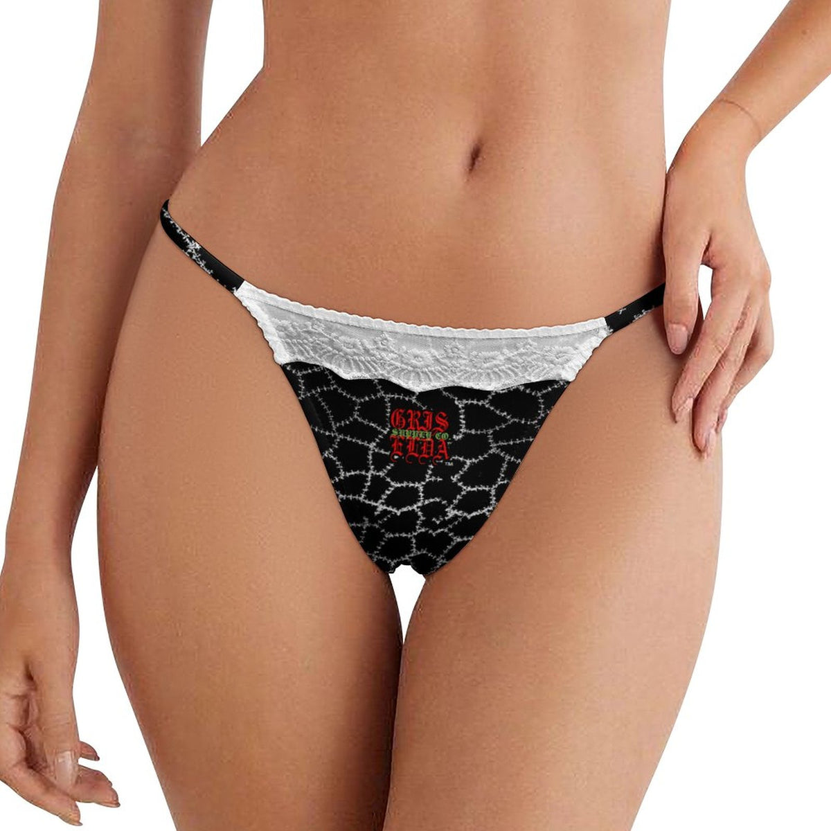 Black Stitch Lace Thong