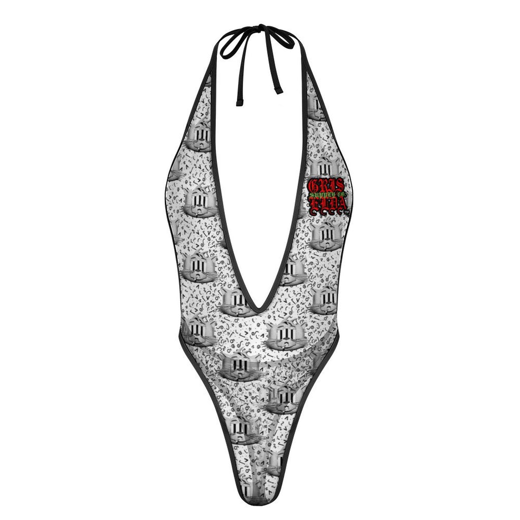 Gato gsc face pattern One Piece Women Lingerie Bodysuit Deep V Teddy