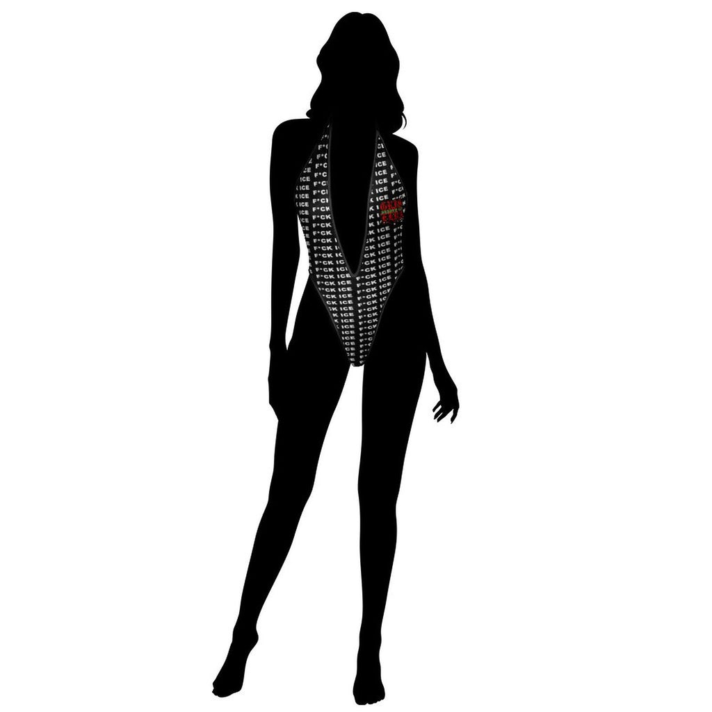 Fuck Ice Black GSC One Piece Women Lingerie Bodysuit Deep V Teddy