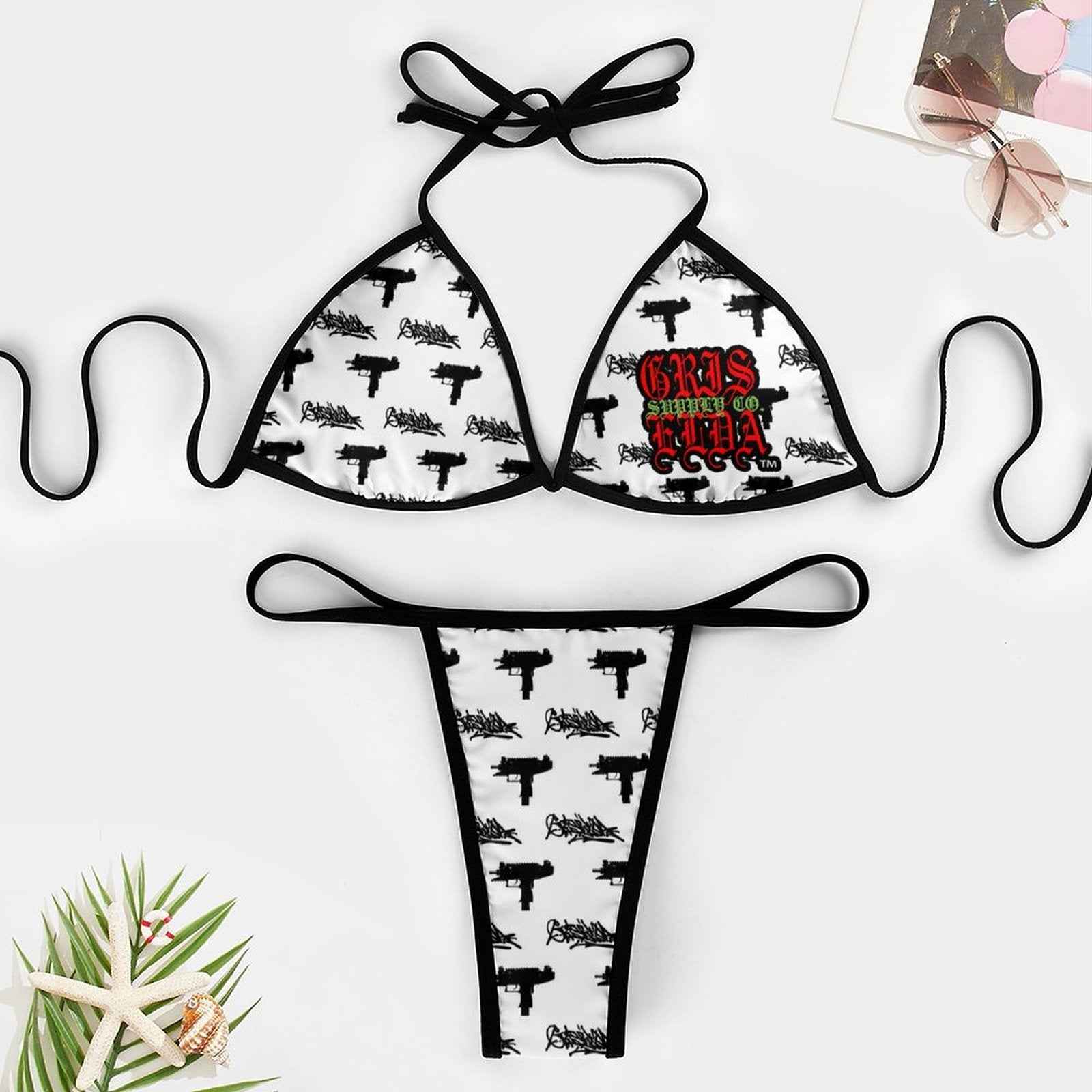Uzi Griselda Tag GSC white 2-Piece Thong Triangle Bikini Set