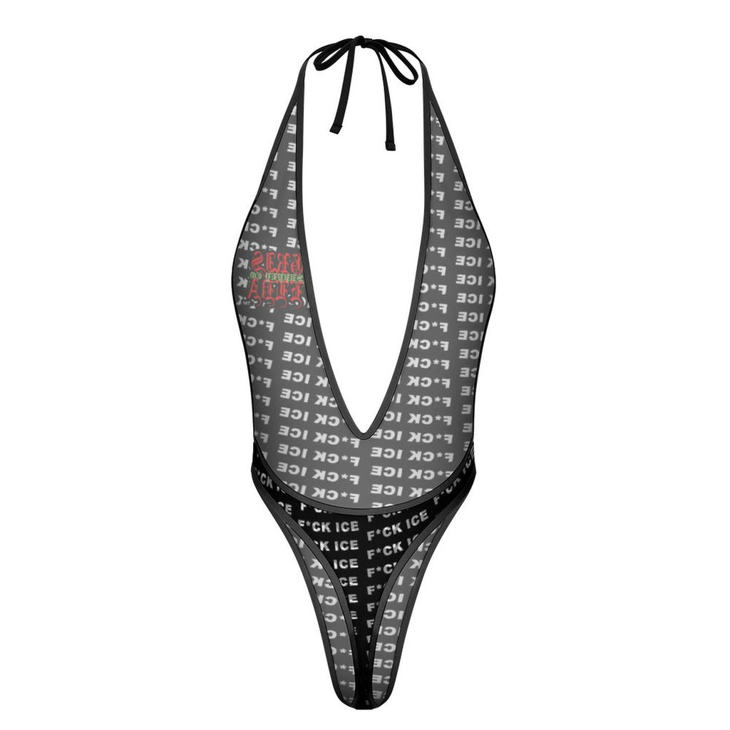Fuck Ice Black GSC One Piece Women Lingerie Bodysuit Deep V Teddy