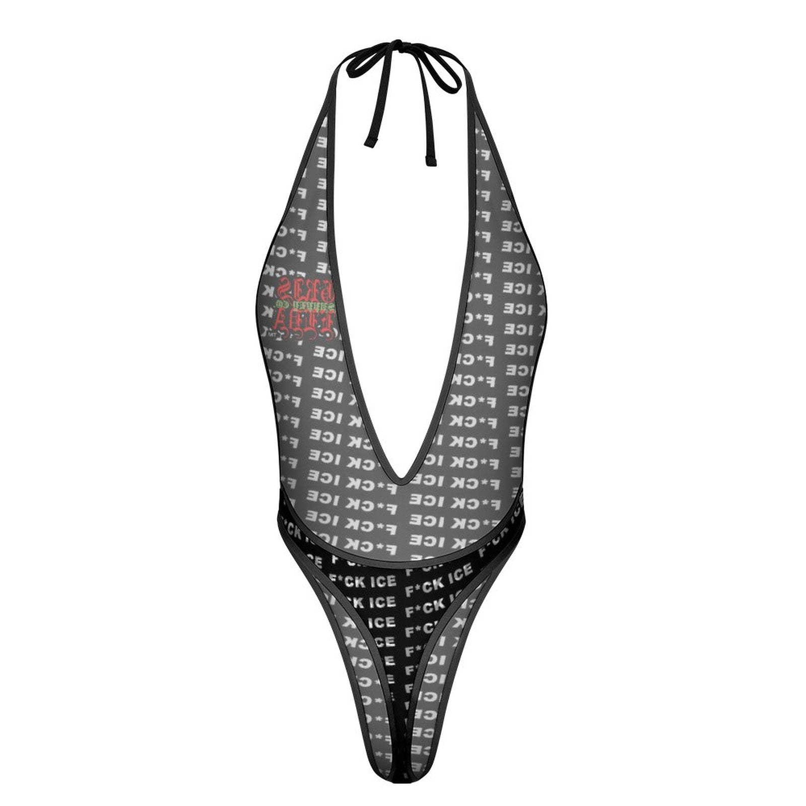 Fuck Ice Black GSC One Piece Women Lingerie Bodysuit Deep V Teddy
