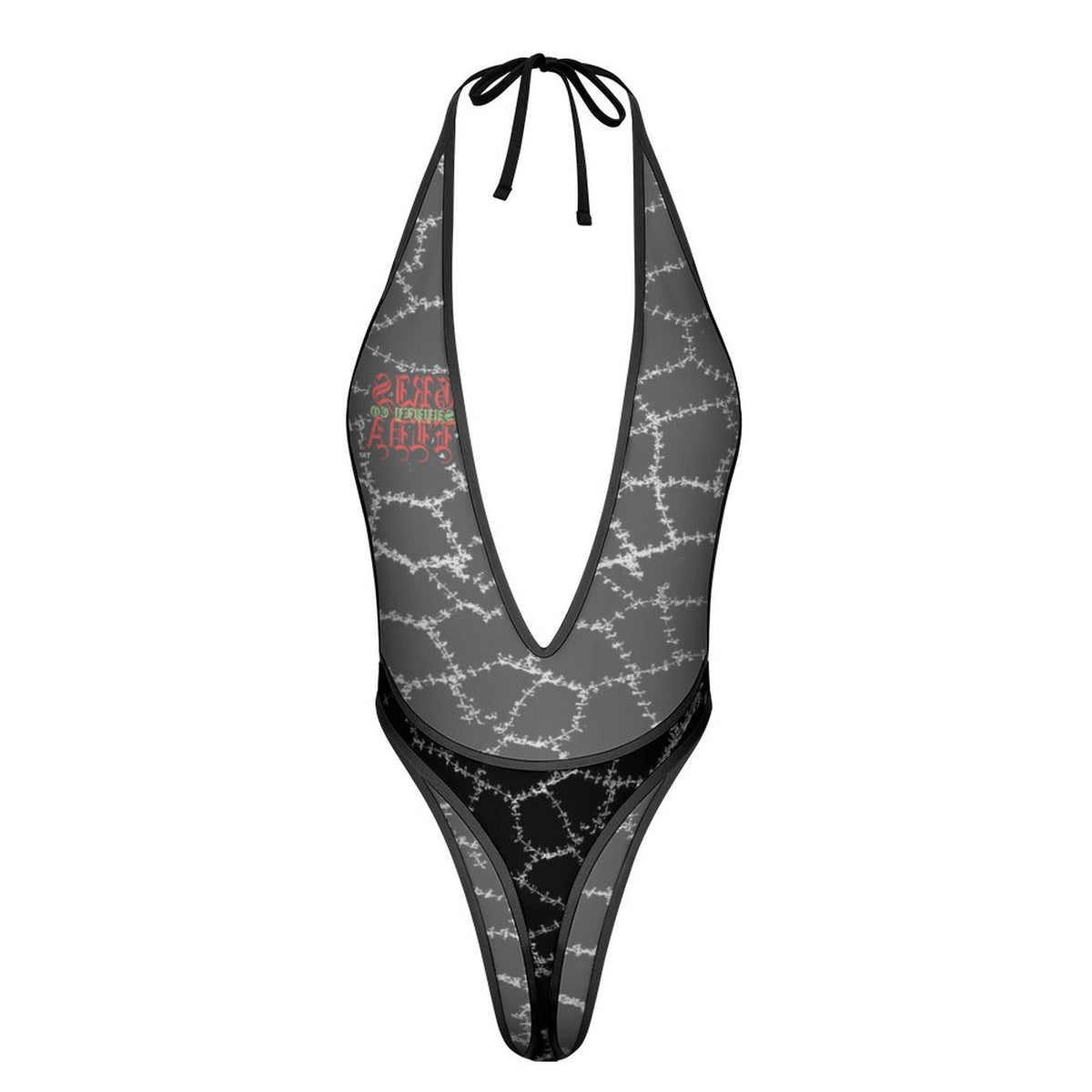 Black Stitches GSC One Piece Women Lingerie Bodysuit Deep V Teddy