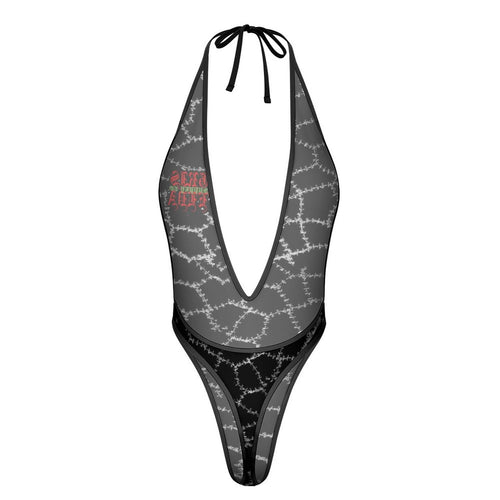 Black Stitches GSC One Piece Women Lingerie Bodysuit Deep V Teddy