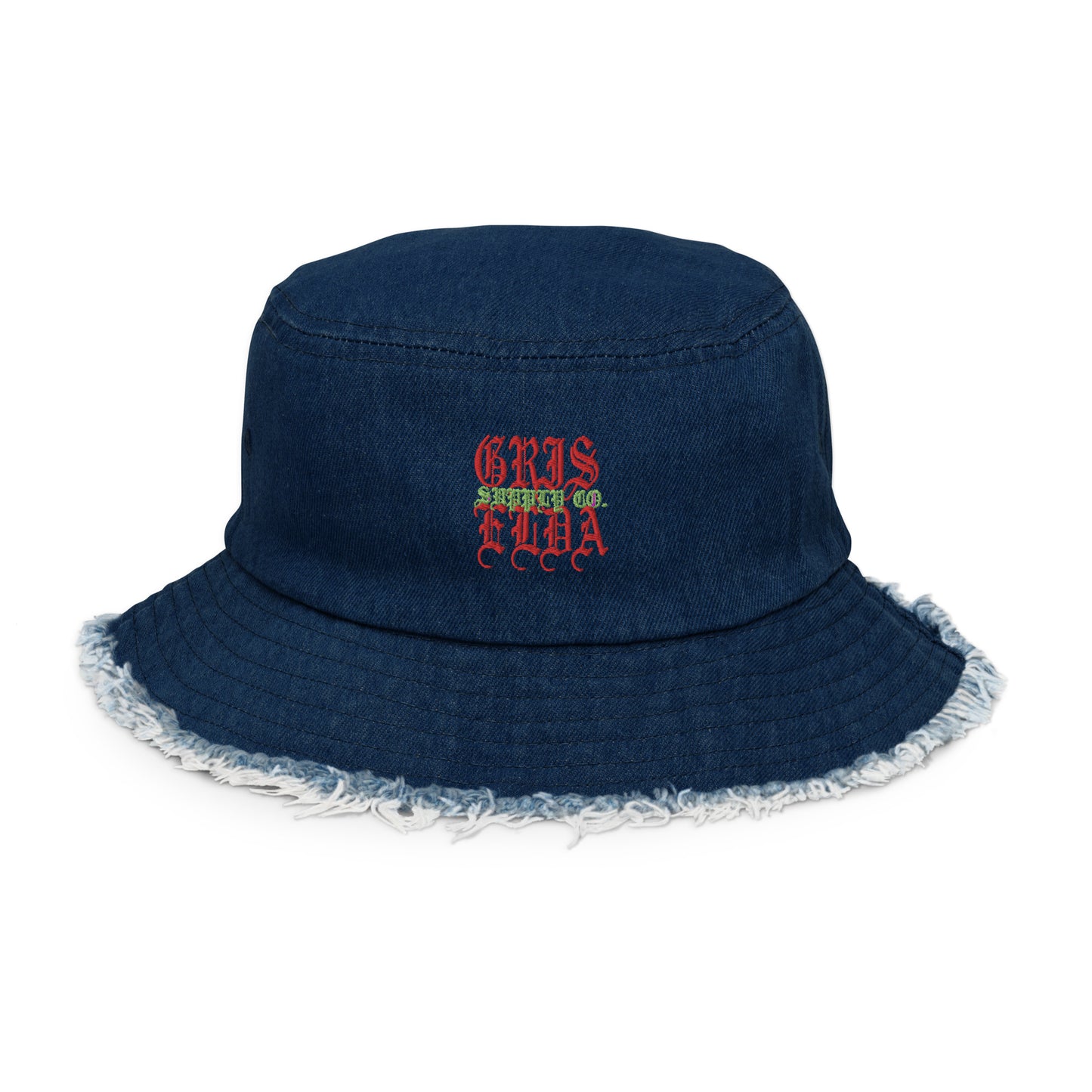 Classic Logo Embroidered GSC Distressed denim bucket hat