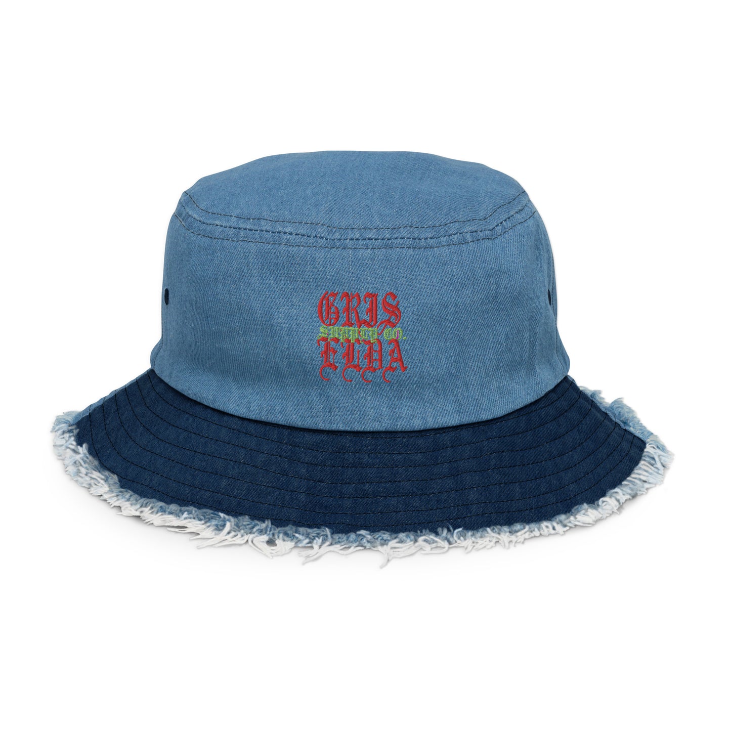 Classic Logo Embroidered GSC Distressed denim bucket hat