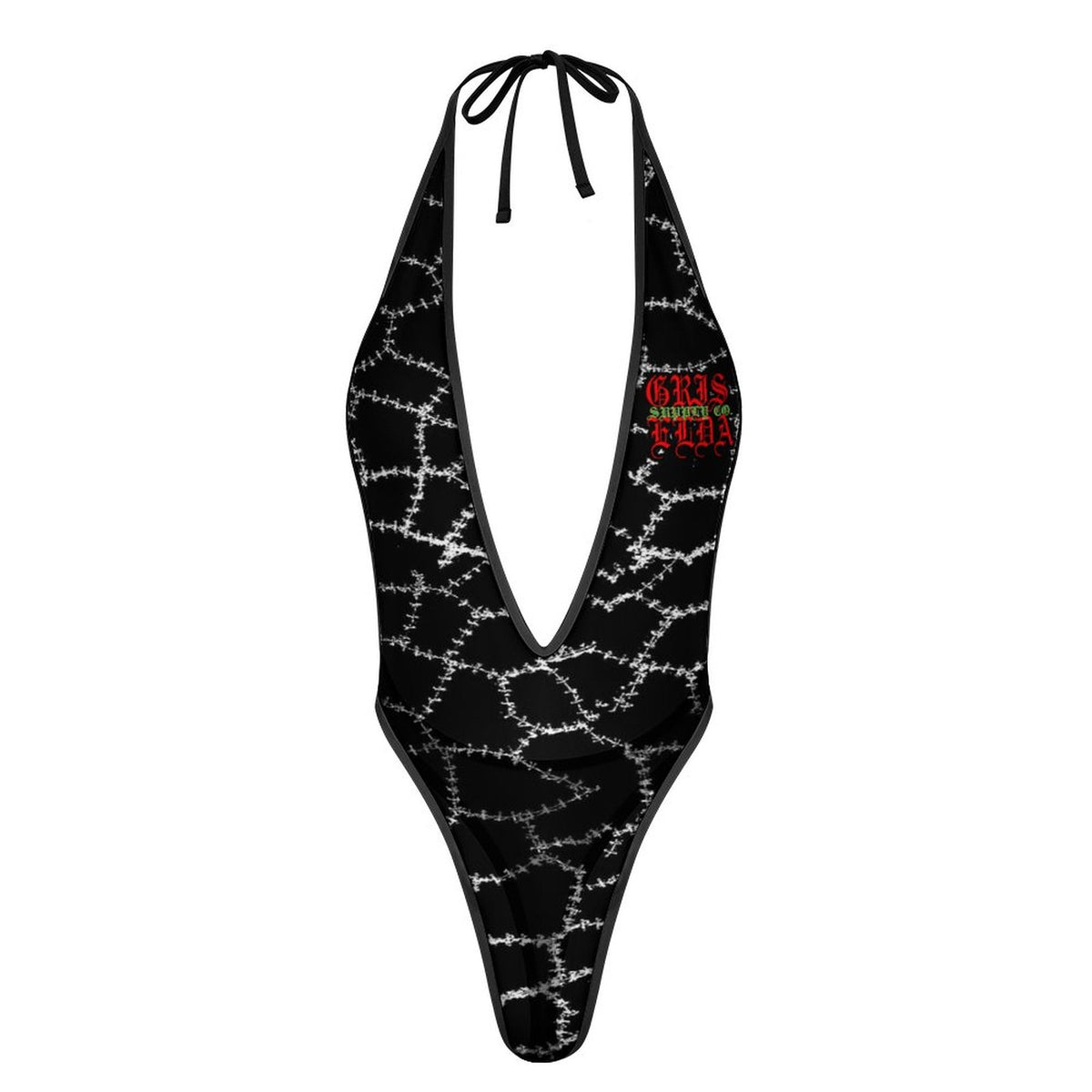 Black Stitches GSC One Piece Women Lingerie Bodysuit Deep V Teddy