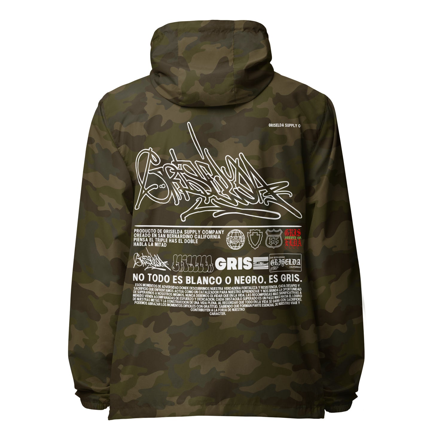 Dark Camo Es Gris. Classic Logo GSC Hand-style Unisex lightweight zip up windbreaker