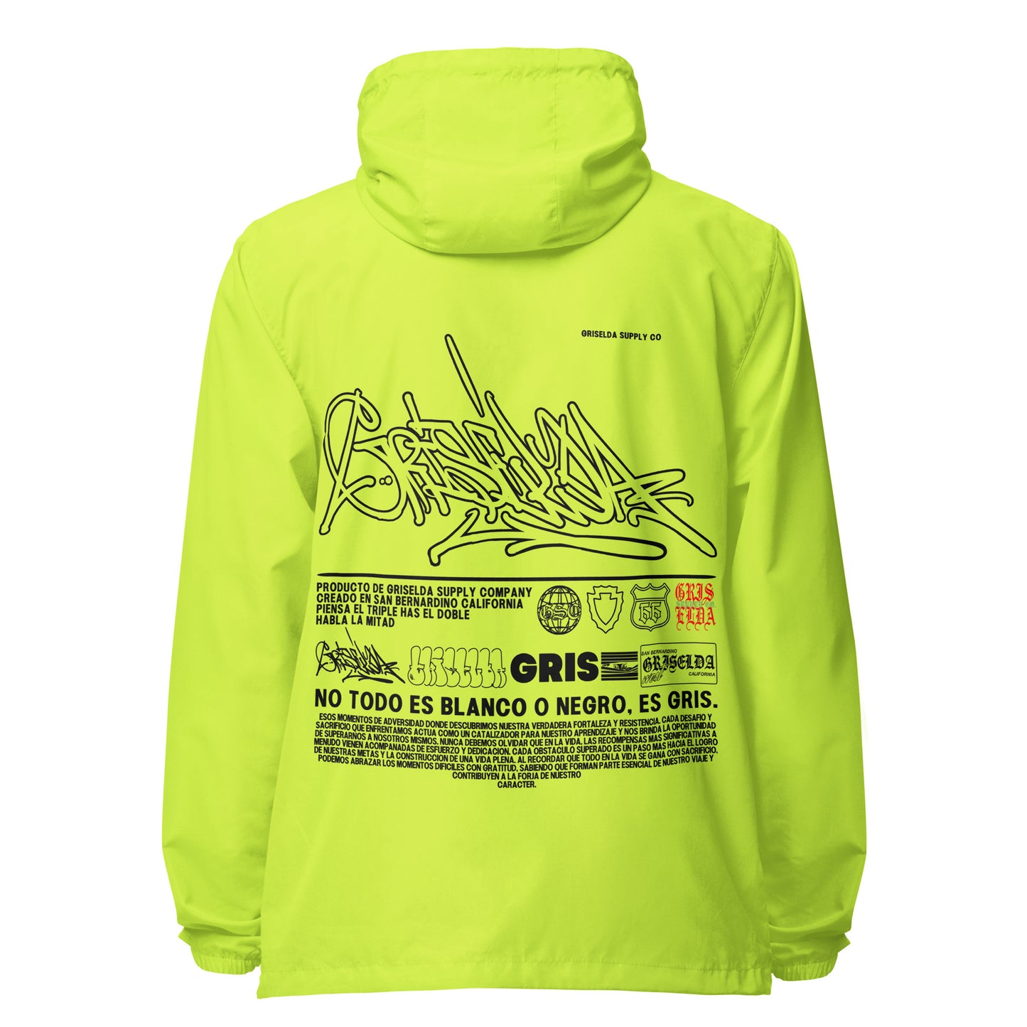 Safety Yellow Es Gris. Classic Logo GSC Hand-style Unisex lightweight zip up windbreaker