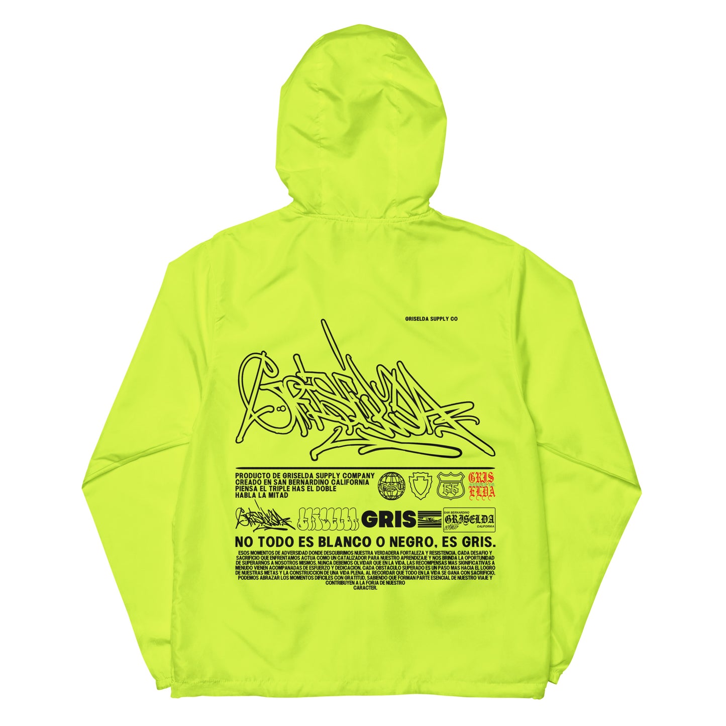 Safety Yellow Es Gris. Classic Logo GSC Hand-style Unisex lightweight zip up windbreaker