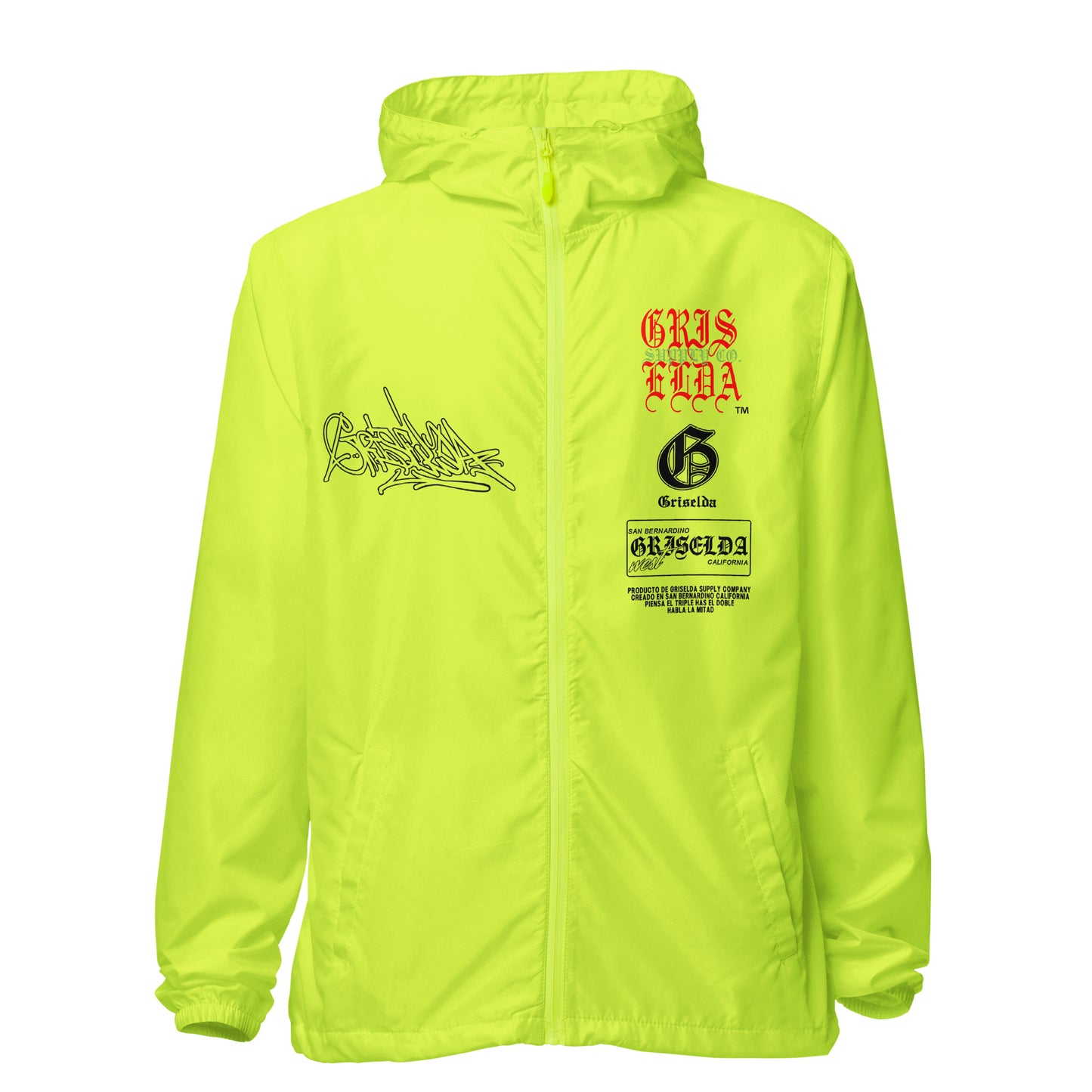 Safety Yellow Es Gris. Classic Logo GSC Hand-style Unisex lightweight zip up windbreaker