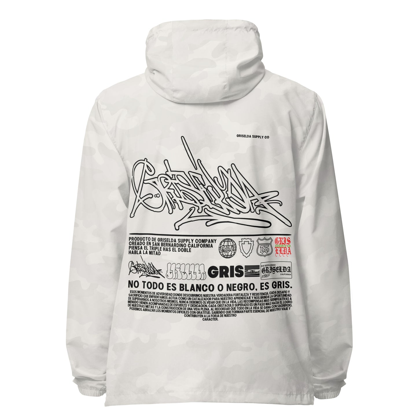 White Camo Es Gris. Classic Logo GSC Hand-style Unisex lightweight zip up windbreaker