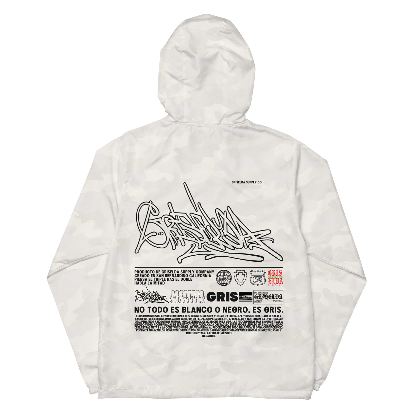 White Camo Es Gris. Classic Logo GSC Hand-style Unisex lightweight zip up windbreaker