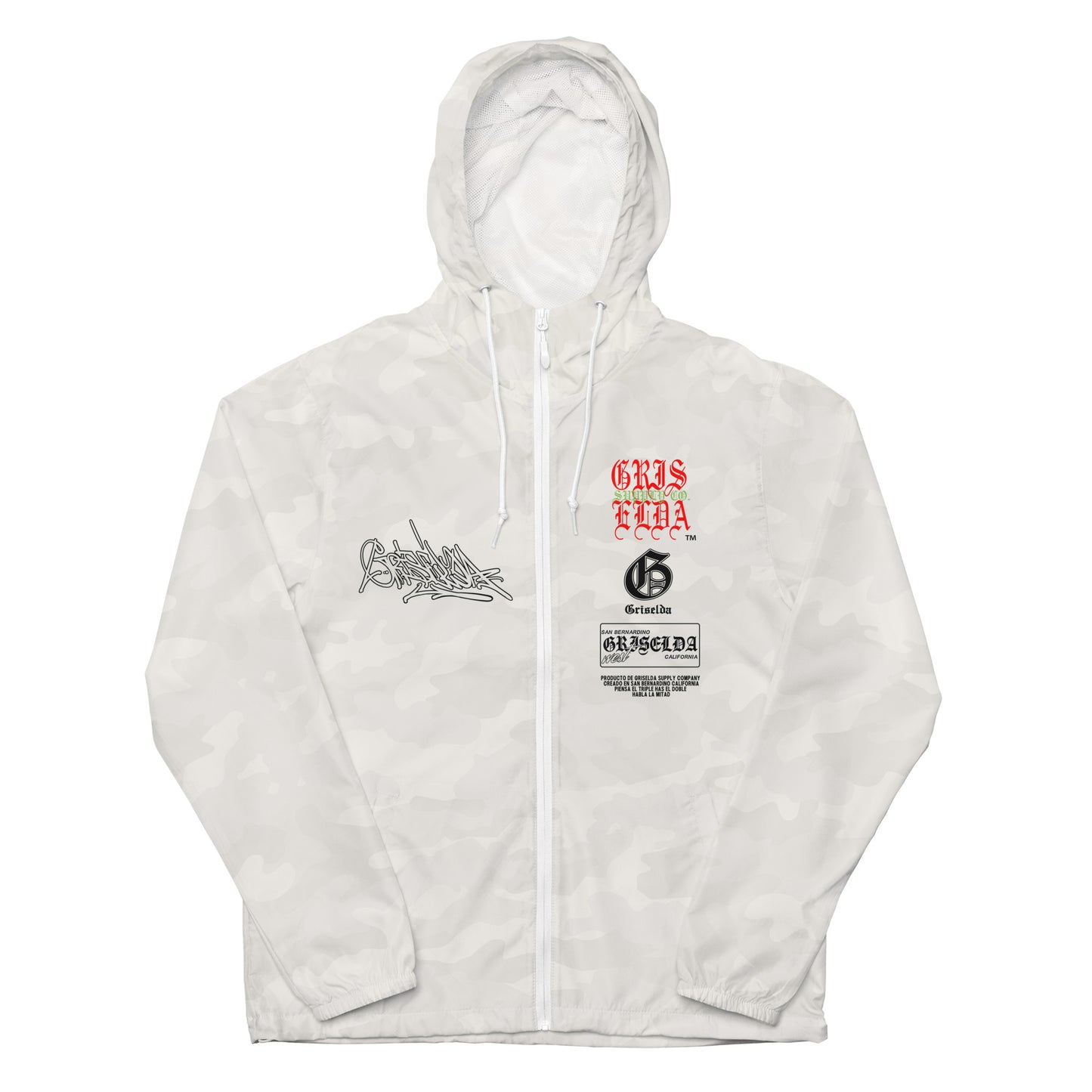 White Camo Es Gris. Classic Logo GSC Hand-style Unisex lightweight zip up windbreaker