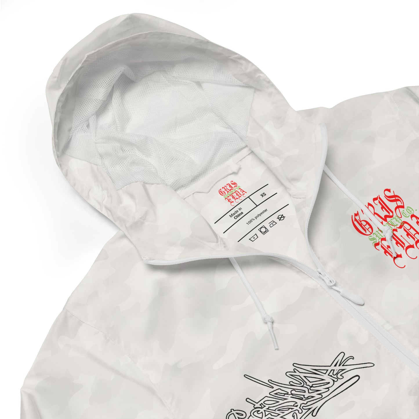 White Camo Es Gris. Classic Logo GSC Hand-style Unisex lightweight zip up windbreaker